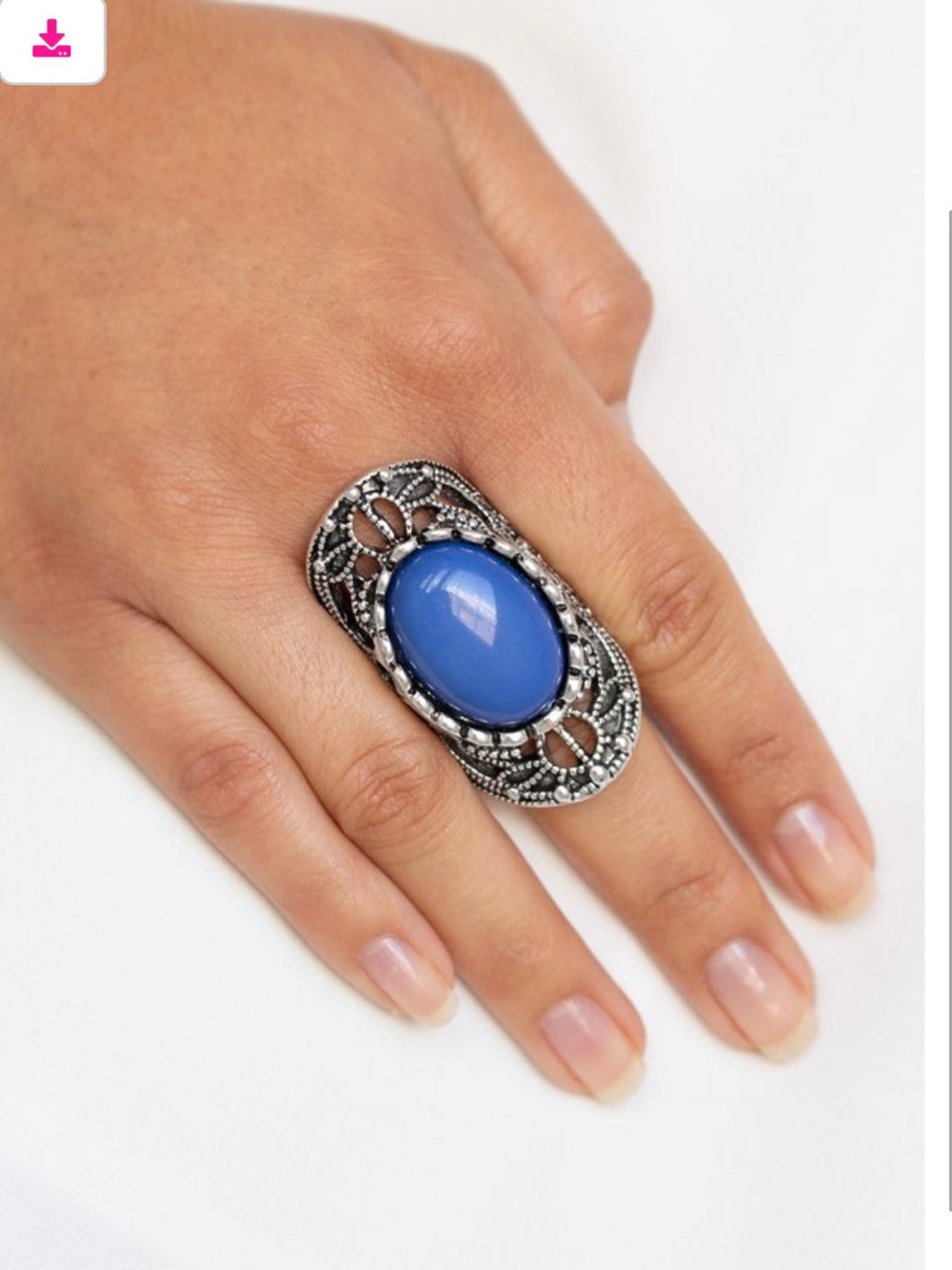 paparazzi Silver Filigree Ring with Blue Oval Stone